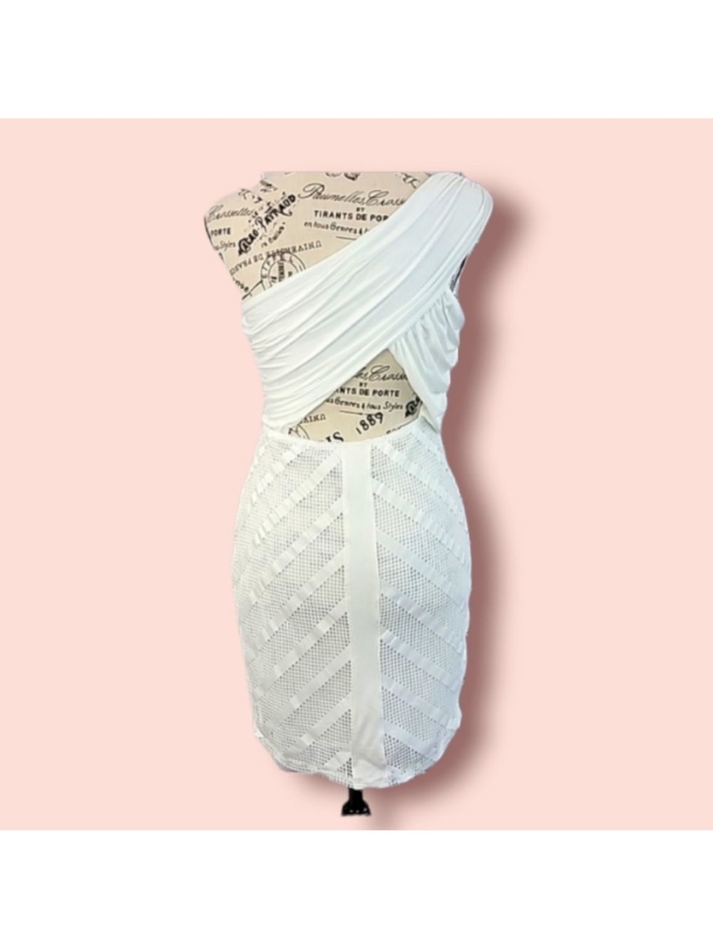Asymmetric One-Shoulder White Lace Bodycon Dress - Picture 2 of 4